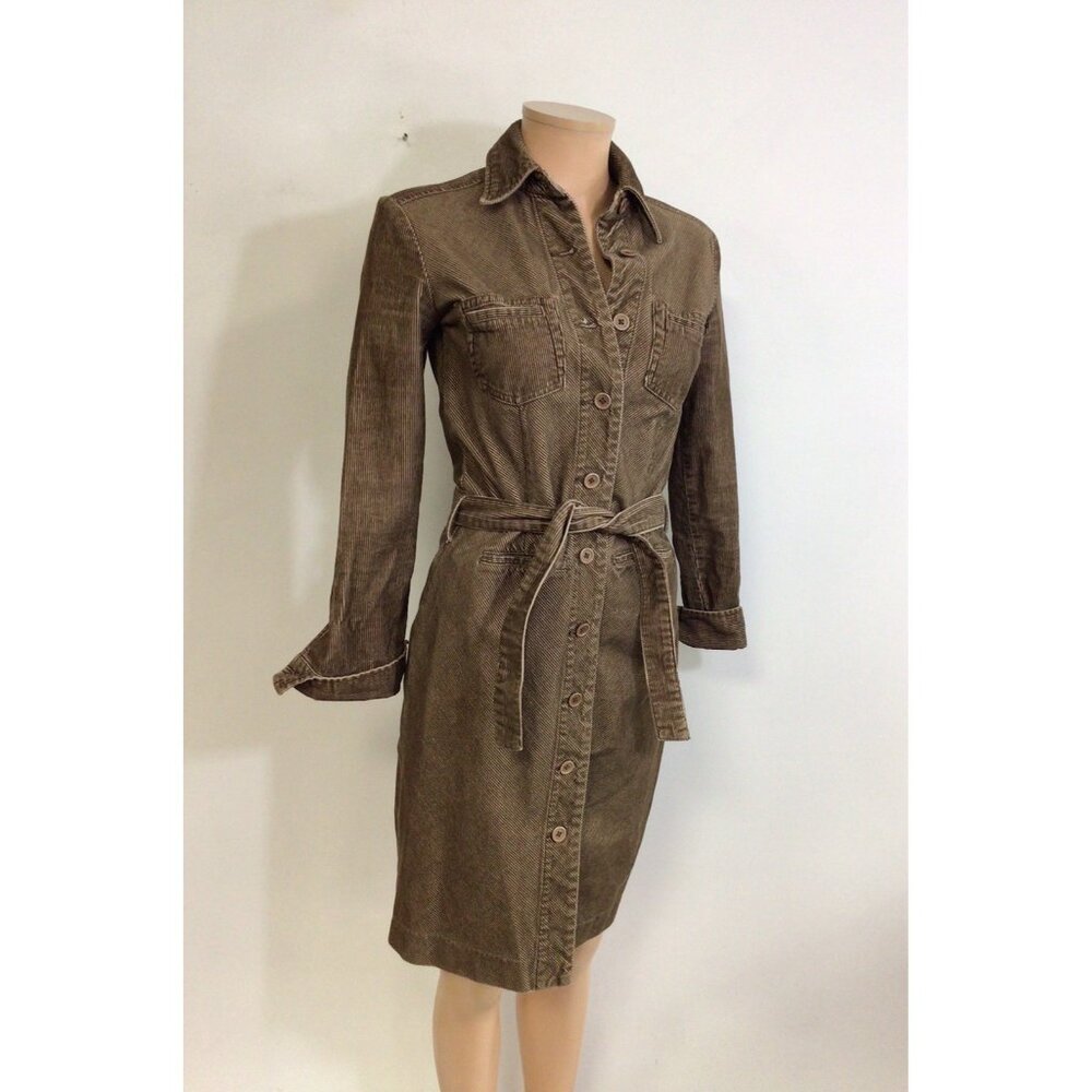 Brown Western Corduroy Dress Boho Shirt Womens 0